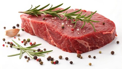 Juicy Raw Beef Steak with Rosemary and Spices Ready for Grilling