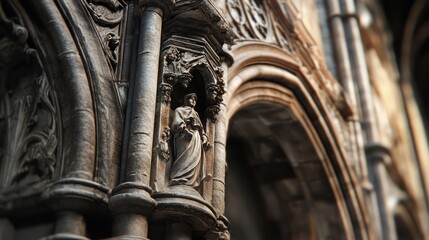 Gothic Architecture Detail: Intricate Stone Carving and Statues