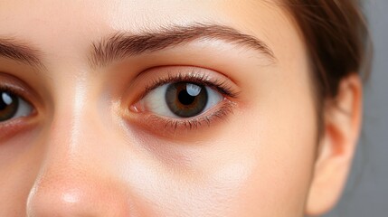 Fototapeta premium Under Eye Treatment. Closeup of Tired Caucasian Woman with Dark Circles. Cosmetology Care Background.