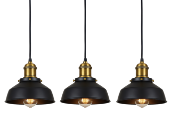 Isolated Trio of Black Industrial Pendant Lights
