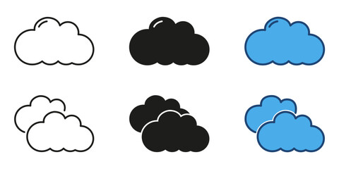 Cloud weather line and solid icon set. Cloud symbols for web and app interfaces. Isolated vector illustration