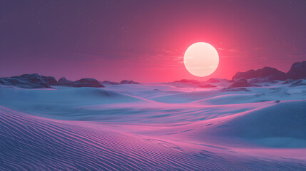 Sands ripple beneath a magenta sun