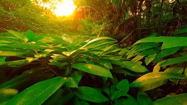 Jungle foliage sunset
