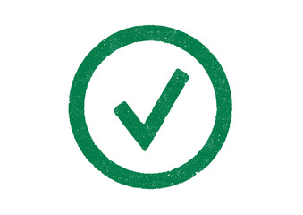 Vector illustration of check mark inside circle in green ink stamp