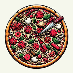 Vegetable Pizza Illustration Vector Art for Food Design and Menu Projects