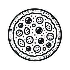 Colorful Whole Pizza Icon with Toppings and Decorative Elements