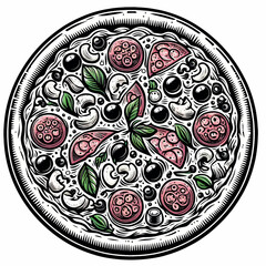 Vegetable Pizza Illustration Vector Art for Food Design and Menu Projects