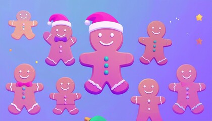 Deliciously decorated Christmas man cookies in festive hats and holiday colors