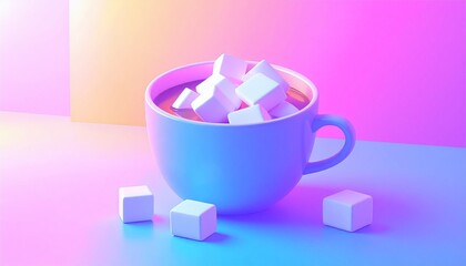 Enjoying a warm cup of coffee topped with marshmallows in a colorful setting at a cozy cafe during the afternoon