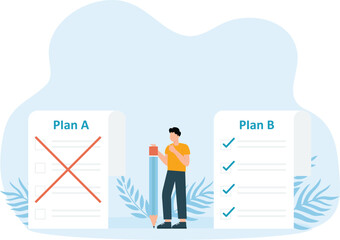 Businessman chooses new business strategy plan B. Alternative way to achieve goals and Change direction. Failure and success development concept
