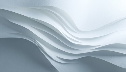 Obraz premium Abstract image of flowing, undulating white paper sheets creating a wave-like, three-dimensional pattern against a light gray background. Subtle lighting emphasizes the curves and textures
