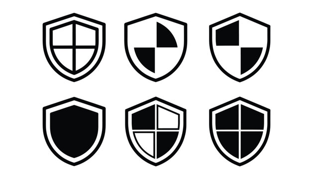 Sheld silhouette vector shape, Security sheld icon vector eps, Sheld silhouette icon vector, Shield icon. Heraldic shield set. Black Knight Award contours and linear signs. Protect shapes silhouette. 