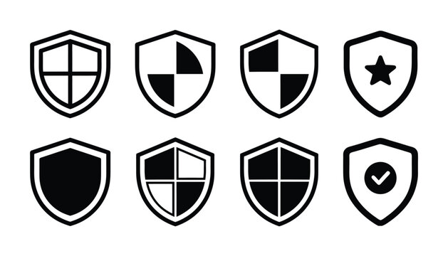Sheld silhouette vector shape, Security sheld icon vector eps, Sheld silhouette icon vector, Shield icon. Heraldic shield set. Black Knight Award contours and linear signs. Protect shapes silhouette. 