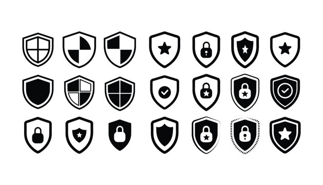 Sheld silhouette vector shape, Security sheld icon vector eps, Sheld silhouette icon vector, Shield icon. Heraldic shield set. Black Knight Award contours and linear signs. Protect shapes silhouette. 