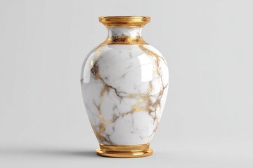Elegant white marble-patterned vase with gold accents