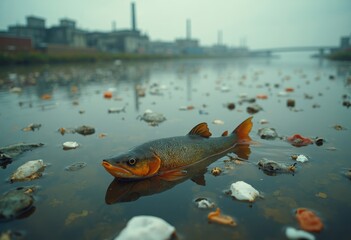 Close up of River Pollution Scenery