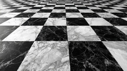 Polished marble tiles arranged in checkered pattern extending across expansive floor, creating sophisticated interior design with luxurious geometric symmetry and visual depth