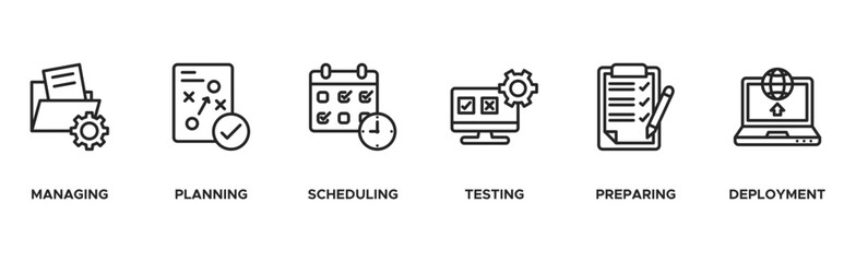 Release management banner web icon vector illustration concept with icon of managing, planning, scheduling, controlling, testing and deployment
