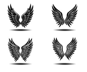 Black Angel Wings Vector Set Featuring Distressed Feather Details. Ideal for fantasy artwork, gothic tattoos, spiritual logos, and memorial designs. Clean and detailed vector illustrations.

