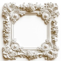 An exquisite white vintage-style photo frame with intricate details, designed to accommodate images or artwork, is crafted in a delicate cream color