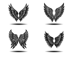Distressed Black Feather Angel Wings Vector Pack. Elegant wing silhouettes for fantasy artwork, gothic tattoos, spiritual logos, and memorial branding. High-quality vector illustrations.

