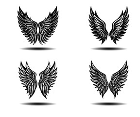 Gothic Angel Wings Vector Set Featuring Distressed Feather Texture. Black feather wings ideal for tattoo design, fantasy art, spiritual branding, and memorial prints. Clean vector format.

