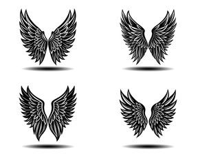 Elegant Black Angel Wings Vector Set with Grunge Texture. Includes distressed feather designs suitable for tattoo art, gothic style, fantasy branding, and spiritual prints. Scalable vector icons.

