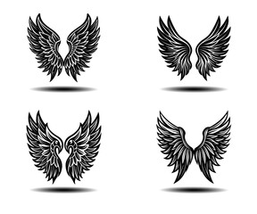 Black Distressed Feather Angel Wings Vector Collection. Perfect for fantasy artwork, memorial design, gothic tattoos, and spiritual branding. Clean symmetrical vector illustrations in EPS.

