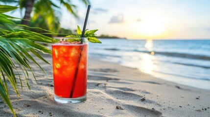 Obraz premium Red Drink on Beach