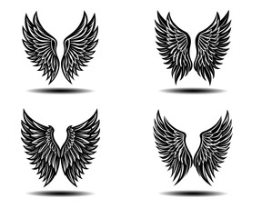 Black Distressed Angel Wings Vector Illustration Set. Includes elegant feather wings designed for dark fantasy, tattoo themes, spiritual logos, and gothic branding. Clean EPS vector files.


