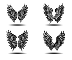 Angel Black Wings Vector Pack with Grunge Effect. Distressed feather designs suitable for fantasy themes, tattoo art, gothic style, and spiritual symbolism in vector EPS format.

