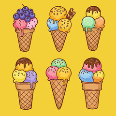 Bright set of ice cream. Flat doodle clipart. All objects have been repainted.