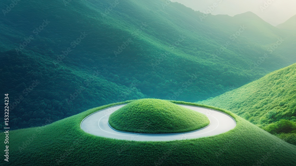 Poster curve a car taking a sharp curve on a winding mountain road, emphasizing skillful driving.