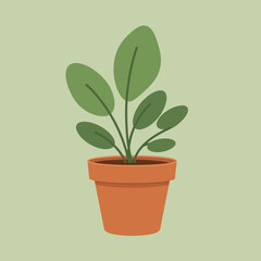 Flat vector houseplant in terracotta pot. Calm green home decor for yoga and meditation zone.