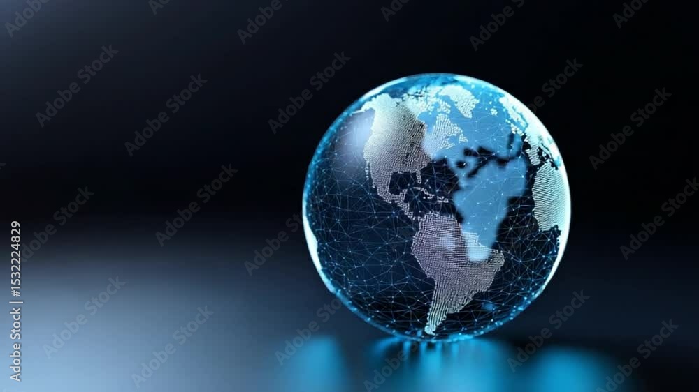 Poster global connection: a crystal globe representing the interconnectedness of the world, with continents