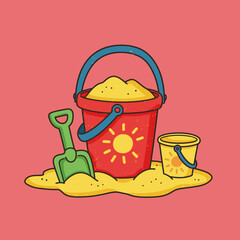 Children's bucket for playing in the sand. Doodle flat clipart. All objects are repainted.