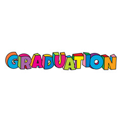 colorful cartoon graduation text design vector illustration