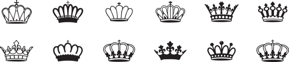 Collection of Crown Illustrations: Perfect for Monarchy, Royalty, and Historical Themed Graphics.
