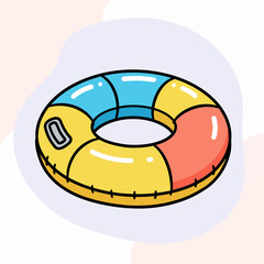 Bright, colored inflatable ring for safe swimming. Doodle flat clipart. All colors are repainted.