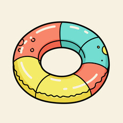 Bright, colored inflatable ring for safe swimming. Doodle flat clipart. All colors are repainted.