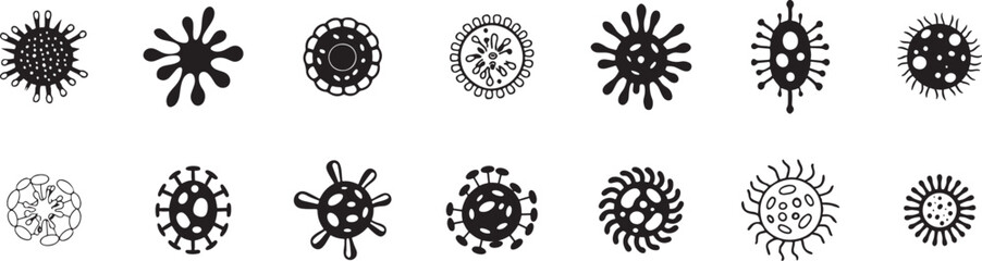 Virus Icons: Diverse Vector Set of Circular Designs for Science and Graphics.