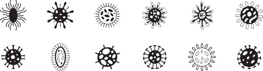 Obraz premium Microorganism and Virus Icons: Diverse Vector Set for Science, Health, and Biology Designs.
