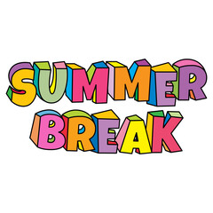 summer break cartoon text design vector illustration in a fun 3d-style cartoon font