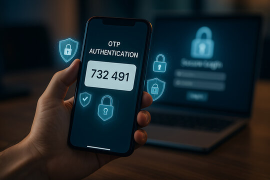 OTP Verification Code on Screen &ndash; One Time Password Authentication App UI for Secure Login

