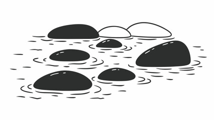 Vintage Black and White Smooth stones rest in tranquil water surface, creating serene natural scene
