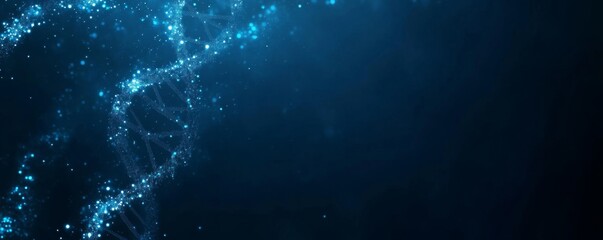 Abstract blue background with a double helix of DNA and digital glowing connections for medical, science, or technology-themed banner design vector illustration