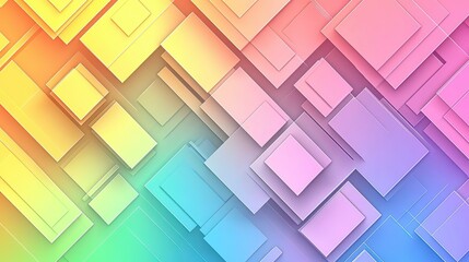 Abstract background with colorful geometric shapes and rainbow gradients in minimalist style. Vibrant soft pastel colors evoke joyous celebration and diversity, ideal for banners, posters, social medi