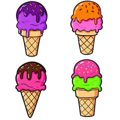 Bright set of ice cream. Flat doodle clipart. All objects have been repainted.