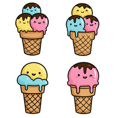 Bright set of ice cream. Flat doodle clipart. All objects have been repainted.