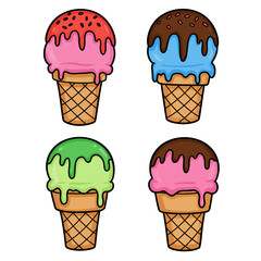 Bright set of ice cream. Flat doodle clipart. All objects have been repainted.